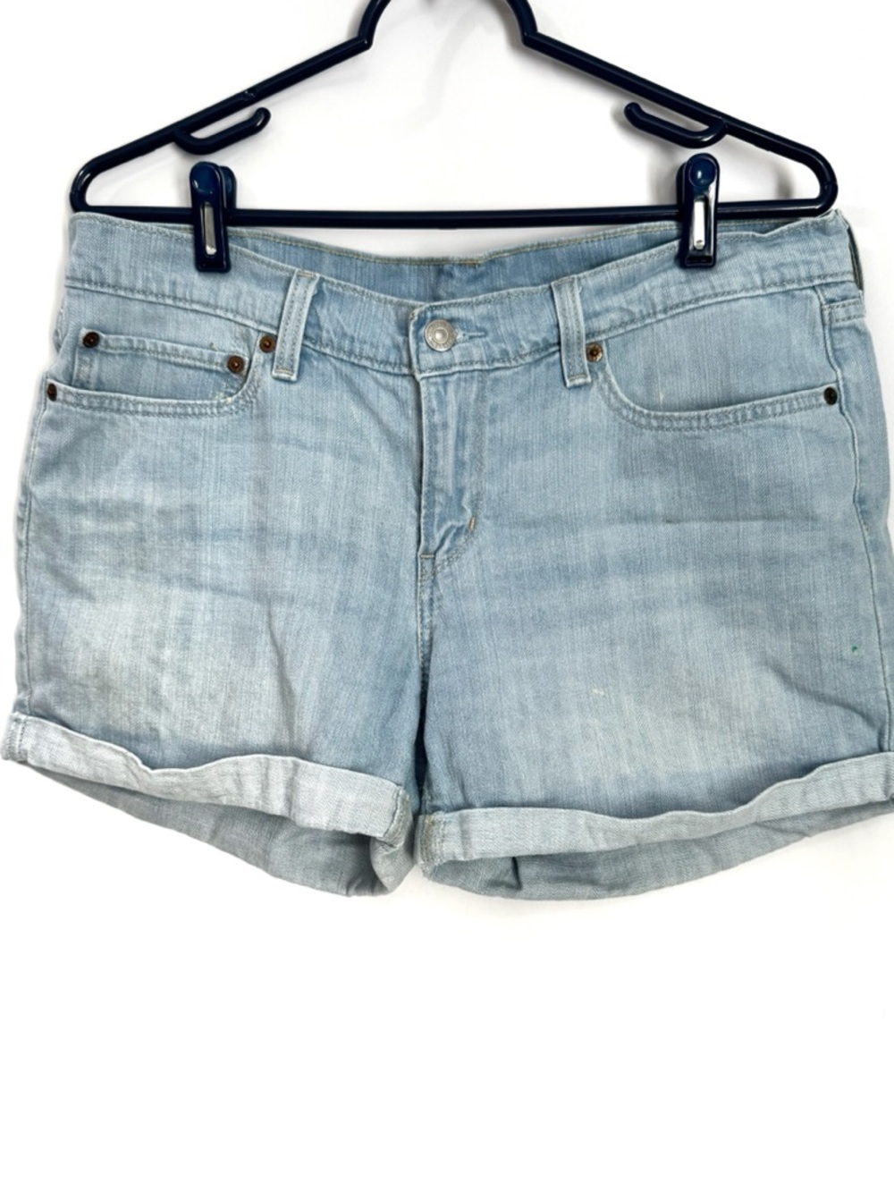 Levis Jean Shorts Womens 31 Light Blue Wash Cuffed Denim Casual Levi Strauss
